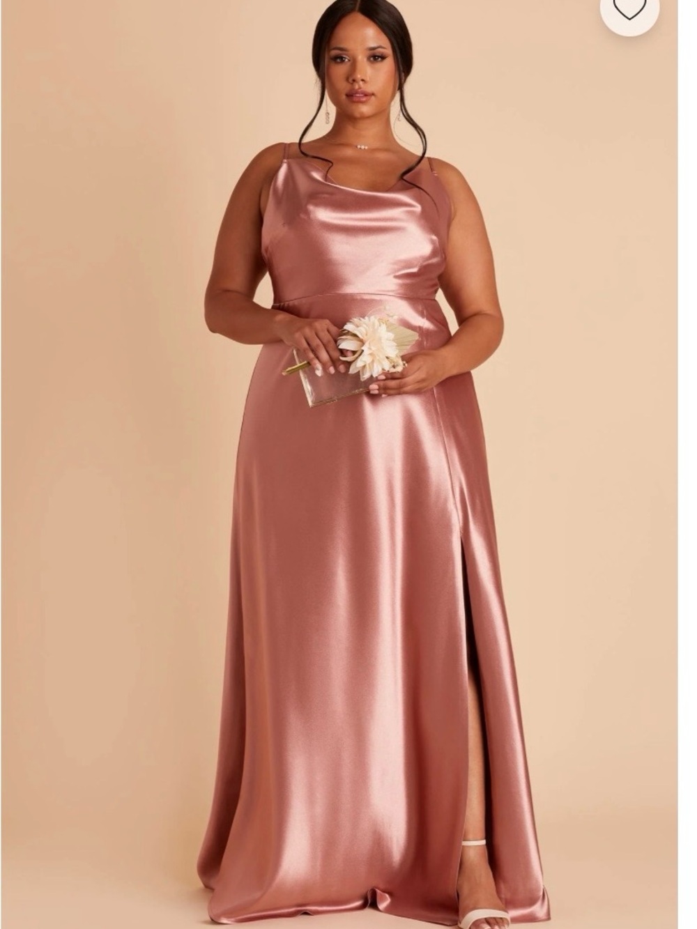 Birdy Grey Satin Cowl Maxi Dress in Rose Gold